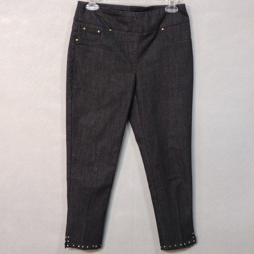 Ruby Rd. Womens 4P Pull On Studded Black Wash Capri Jeans Petite Stretch Comfort